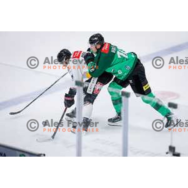 in action during IceHL 2025/2026 ice-hockey match between SZ Olimpija and Pioneers Vorarlberg in Tivoli Hall, Ljubljana, Slovenia on September 21, 2025