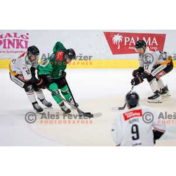 in action during IceHL 2025/2026 ice-hockey match between SZ Olimpija and Pioneers Vorarlberg in Tivoli Hall, Ljubljana, Slovenia on September 21, 2025