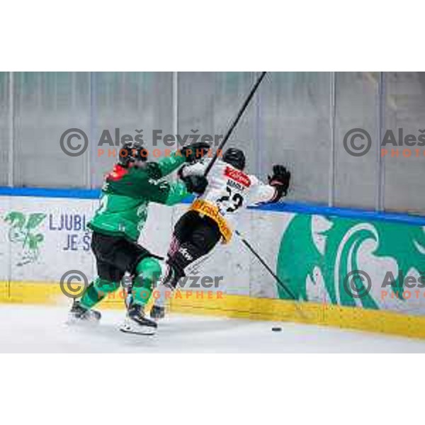 in action during IceHL 2025/2026 ice-hockey match between SZ Olimpija and Pioneers Vorarlberg in Tivoli Hall, Ljubljana, Slovenia on September 21, 2025