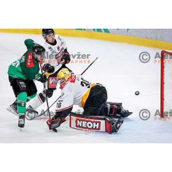 in action during IceHL 2025/2026 ice-hockey match between SZ Olimpija and Pioneers Vorarlberg in Tivoli Hall, Ljubljana, Slovenia on September 21, 2025
