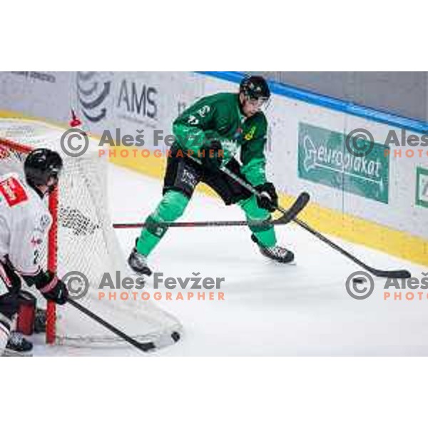 in action during IceHL 2025/2026 ice-hockey match between SZ Olimpija and Pioneers Vorarlberg in Tivoli Hall, Ljubljana, Slovenia on September 21, 2025