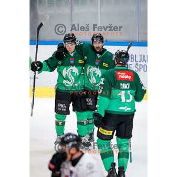 in action during IceHL 2025/2026 ice-hockey match between SZ Olimpija and Pioneers Vorarlberg in Tivoli Hall, Ljubljana, Slovenia on September 21, 2025