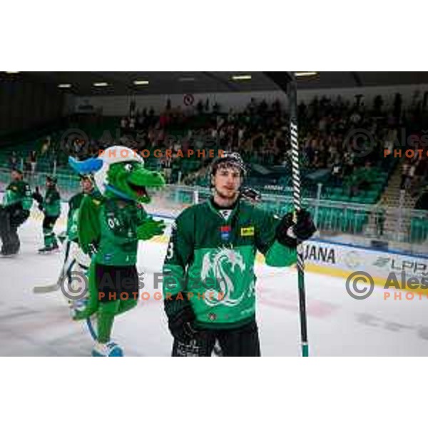 in action during IceHL 2025/2026 ice-hockey match between SZ Olimpija and Pioneers Vorarlberg in Tivoli Hall, Ljubljana, Slovenia on September 21, 2025