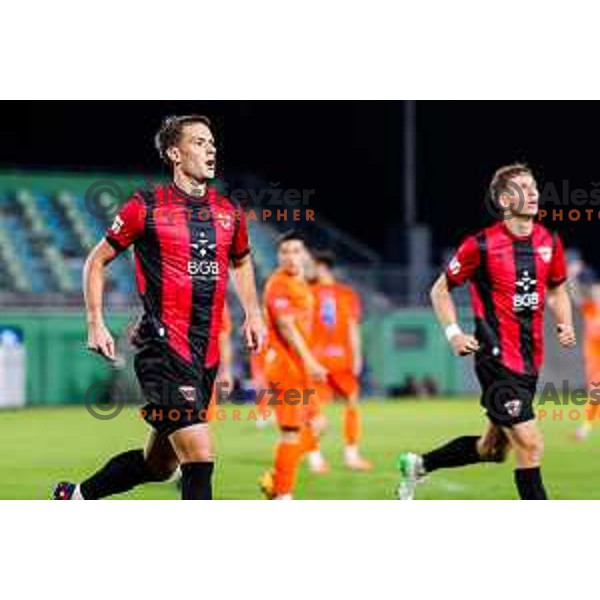 Elian Demirovic celebrates a goal during Prva liga Telemach 2025/2026 football match between Primorje and Celje in Ajdovscina, Slovenia on September 21, 2025