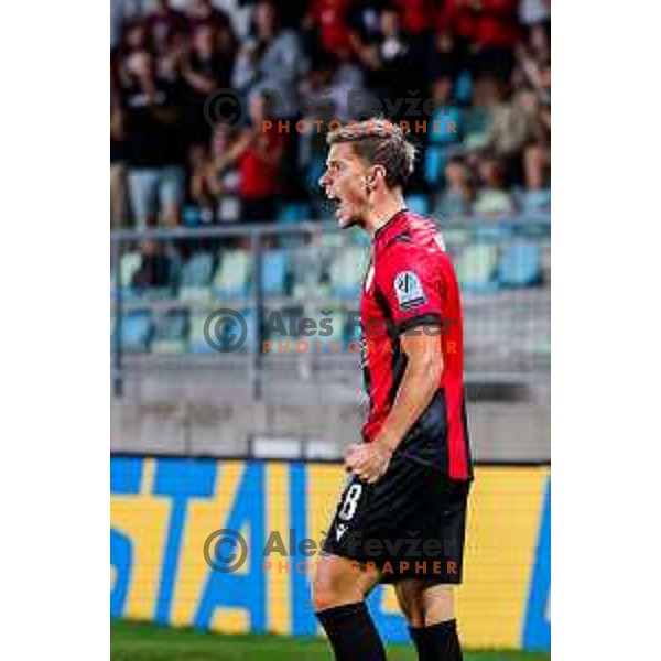 Elian Demirovic celebrates a goal during Prva liga Telemach 2025/2026 football match between Primorje and Celje in Ajdovscina, Slovenia on September 21, 2025