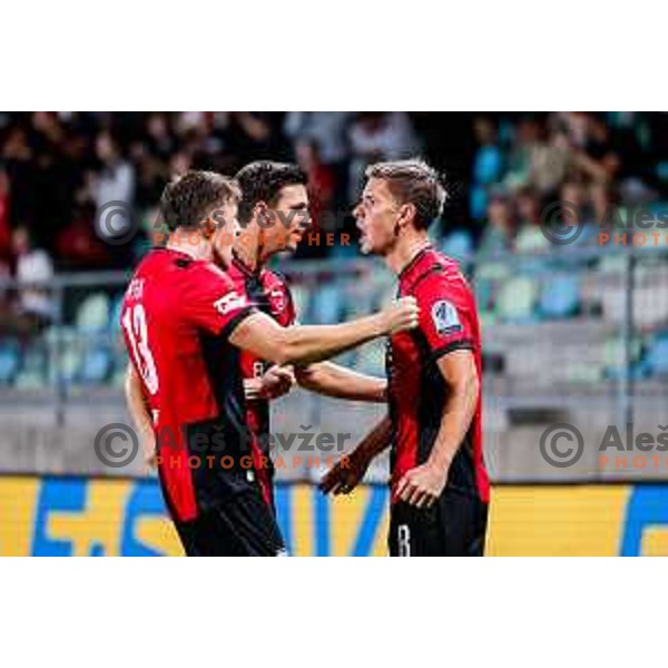 Elian Demirovic celebrates a goal during Prva liga Telemach 2025/2026 football match between Primorje and Celje in Ajdovscina, Slovenia on September 21, 2025