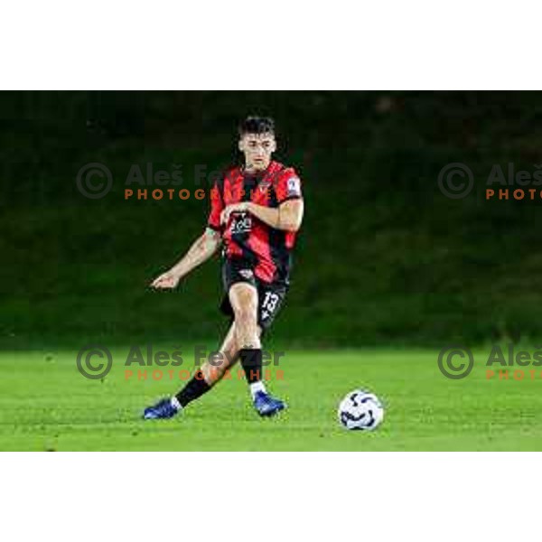 Gasper Petek in action during Prva liga Telemach 2025/2026 football match between Primorje and Celje in Ajdovscina, Slovenia on September 21, 2025