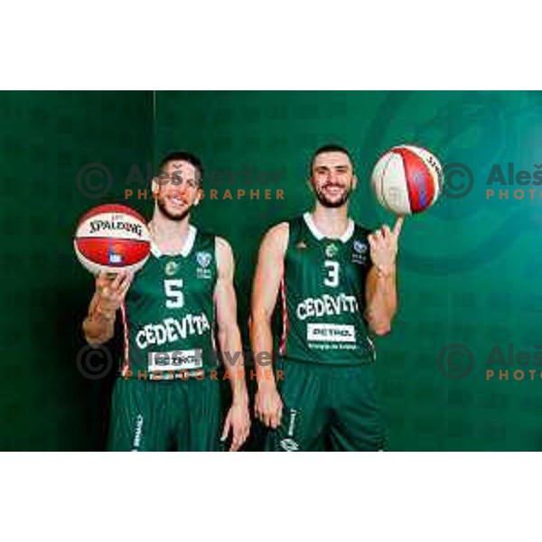 Aleksej Nikolic and Rok Radovic of Cedevita Olimpija during official photo shooting for 2025/2026 basketball season in Ljubljana, Slovenia on September 22, 2025