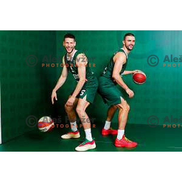 Aleksej Nikolic and Rok Radovic of Cedevita Olimpija during official photo shooting for 2025/2026 basketball season in Ljubljana, Slovenia on September 22, 2025