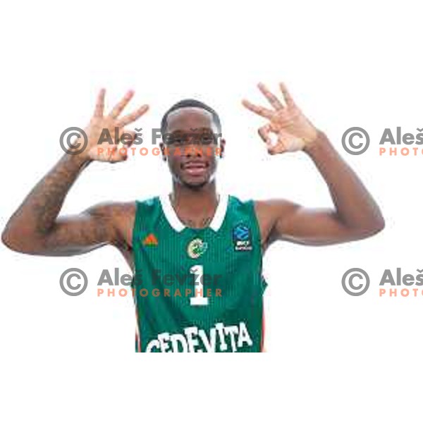 Umoja Gibson of Cedevita Olimpija during official photo shooting for 2025/2026 basketball season in Ljubljana, Slovenia on September 22, 2025