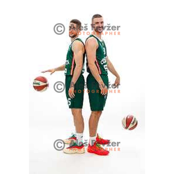 Aleksej Nikolic and Rok Radovic of Cedevita Olimpija during official photo shooting for 2025/2026 basketball season in Ljubljana, Slovenia on September 22, 2025