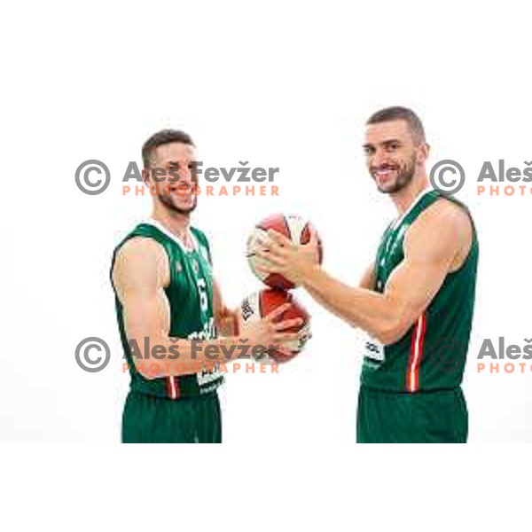 Aleksej Nikolic and Rok Radovic of Cedevita Olimpija during official photo shooting for 2025/2026 basketball season in Ljubljana, Slovenia on September 22, 2025
