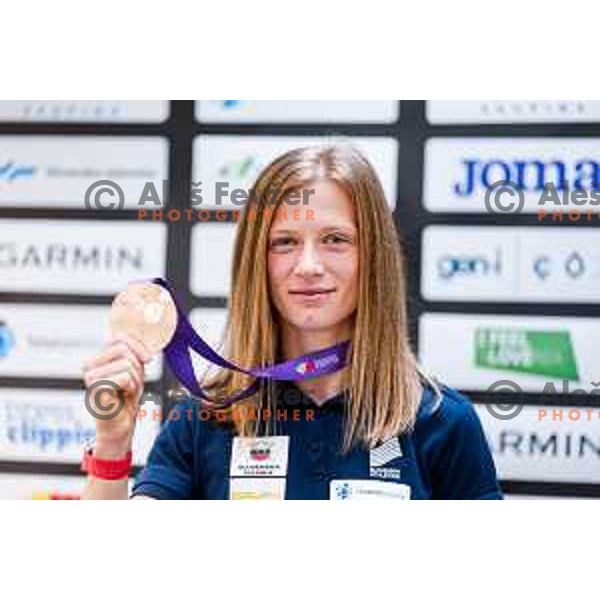 Tina Sutej, bronze medalist in Women’s Pole Vault at Tokyo World Athletics Championships during press conference in Ljubljana, Slovenia on September 24, 2025