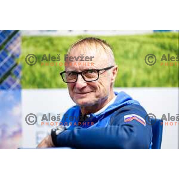 Milan Kranjc, coach of Tina Sutej, bronze medalist in Women’s Pole Vault at Tokyo World Athletics Championships during press conference in Ljubljana, Slovenia on September 24, 2025 