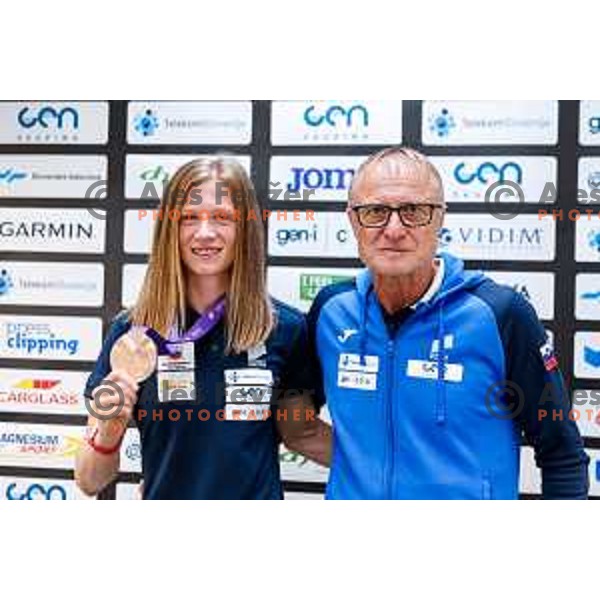 Tina Sutej, bronze medalist in Womern’s Pole Vault at Tokyo World Athletics Championships during press conference in Ljubljana, Slovenia on September 24, 2025