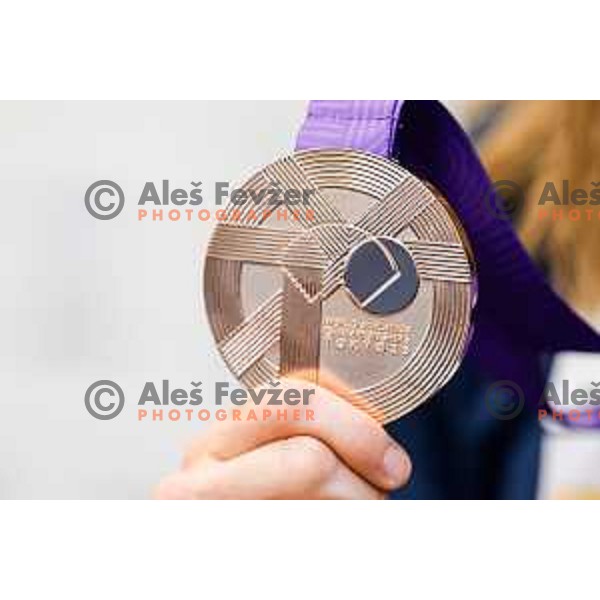 Tina Sutej, bronze medalist in Women’s Pole Vault at Tokyo World Athletics Championships during press conference in Ljubljana, Slovenia on September 24, 2025
