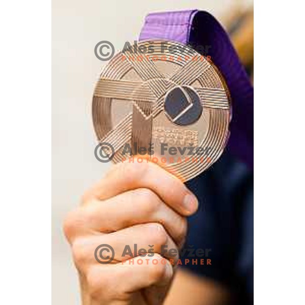 Tina Sutej, bronze medalist in Women’s Pole Vault at Tokyo World Athletics Championships during press conference in Ljubljana, Slovenia on September 24, 2025