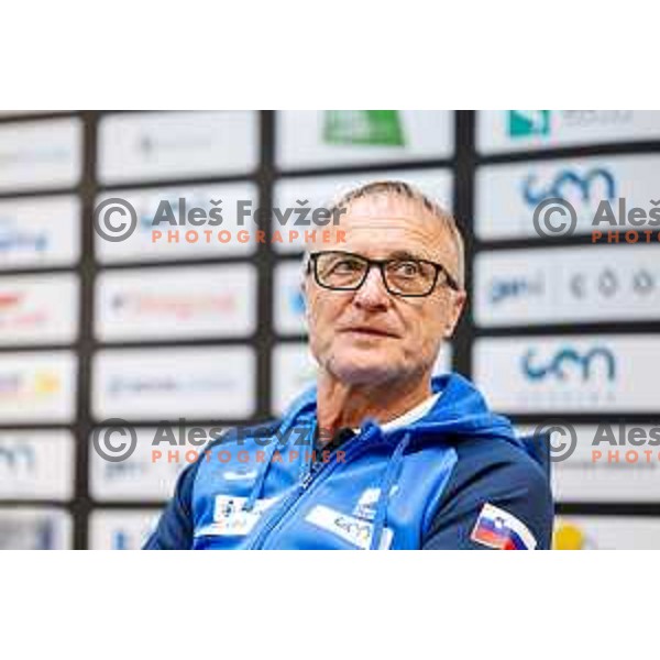 Milan Kranjc, coach of Tina Sutej, bronze medalist in Women’s Pole Vault at Tokyo World Athletics Championships during press conference in Ljubljana, Slovenia on September 24, 2025 