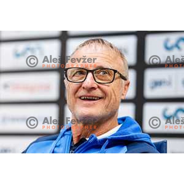 Milan Kranjc, coach of Tina Sutej, bronze medalist in Women’s Pole Vault at Tokyo World Athletics Championships during press conference in Ljubljana, Slovenia on September 24, 2025 