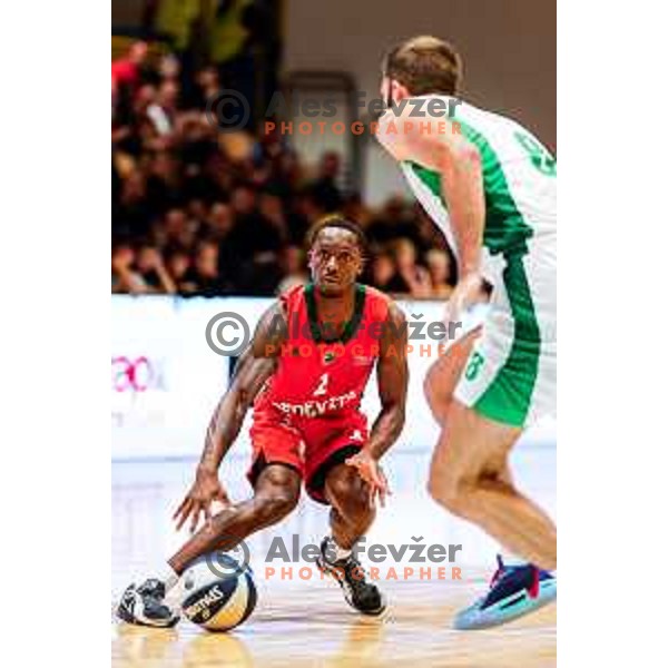 in action during Slovenian basketball SuperCup between Cedevita Olimpija and Krka in Polzela, Slovenia on September 24, 2025