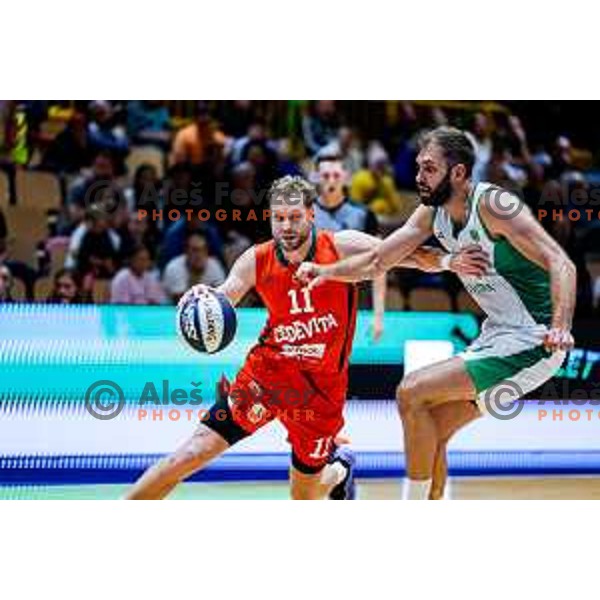 in action during Slovenian basketball SuperCup between Cedevita Olimpija and Krka in Polzela, Slovenia on September 24, 2025