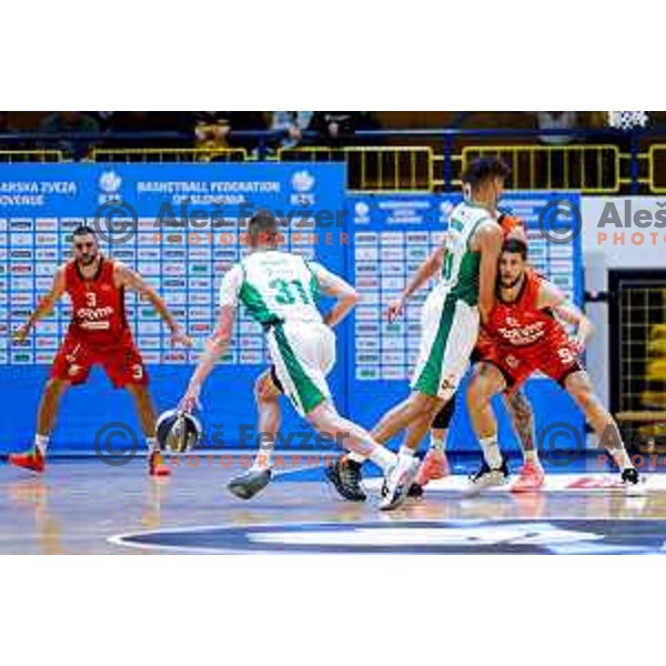 in action during Slovenian basketball SuperCup between Cedevita Olimpija and Krka in Polzela, Slovenia on September 24, 2025