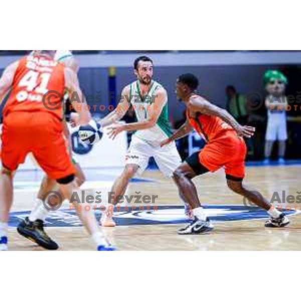 in action during Slovenian basketball SuperCup between Cedevita Olimpija and Krka in Polzela, Slovenia on September 24, 2025