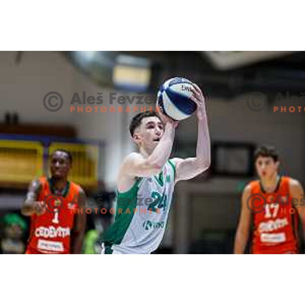 in action during Slovenian basketball SuperCup between Cedevita Olimpija and Krka in Polzela, Slovenia on September 24, 2025