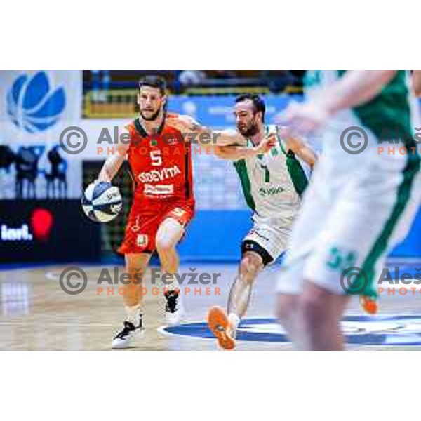 in action during Slovenian basketball SuperCup between Cedevita Olimpija and Krka in Polzela, Slovenia on September 24, 2025