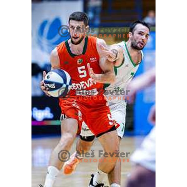 in action during Slovenian basketball SuperCup between Cedevita Olimpija and Krka in Polzela, Slovenia on September 24, 2025
