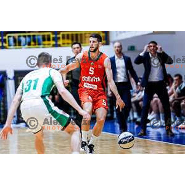in action during Slovenian basketball SuperCup between Cedevita Olimpija and Krka in Polzela, Slovenia on September 24, 2025