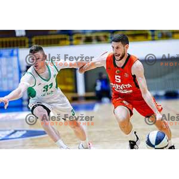 in action during Slovenian basketball SuperCup between Cedevita Olimpija and Krka in Polzela, Slovenia on September 24, 2025