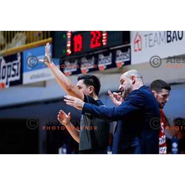 in action during Slovenian basketball SuperCup between Cedevita Olimpija and Krka in Polzela, Slovenia on September 24, 2025