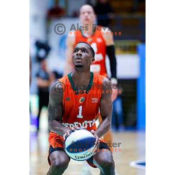 in action during Slovenian basketball SuperCup between Cedevita Olimpija and Krka in Polzela, Slovenia on September 24, 2025