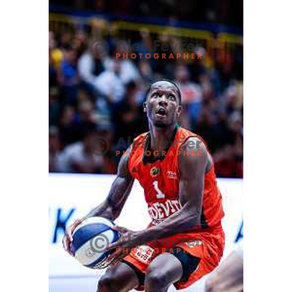 in action during Slovenian basketball SuperCup between Cedevita Olimpija and Krka in Polzela, Slovenia on September 24, 2025