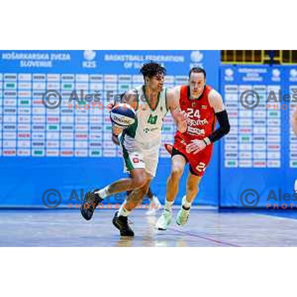 in action during Slovenian basketball SuperCup between Cedevita Olimpija and Krka in Polzela, Slovenia on September 24, 2025