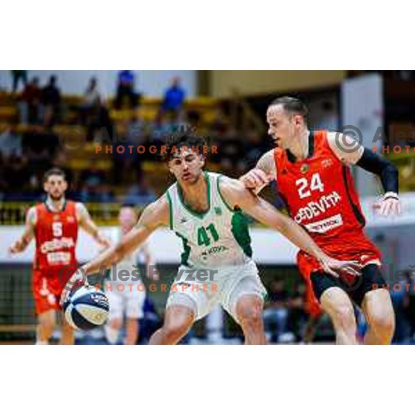 in action during Slovenian basketball SuperCup between Cedevita Olimpija and Krka in Polzela, Slovenia on September 24, 2025