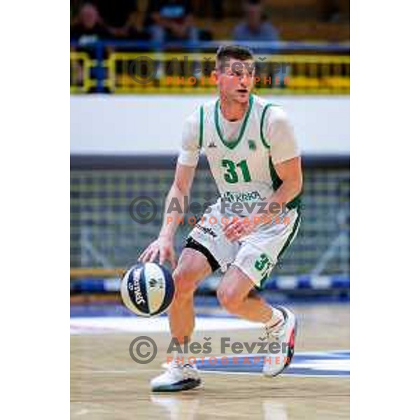in action during Slovenian basketball SuperCup between Cedevita Olimpija and Krka in Polzela, Slovenia on September 24, 2025
