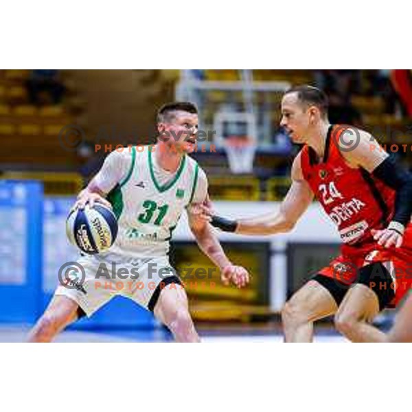 in action during Slovenian basketball SuperCup between Cedevita Olimpija and Krka in Polzela, Slovenia on September 24, 2025