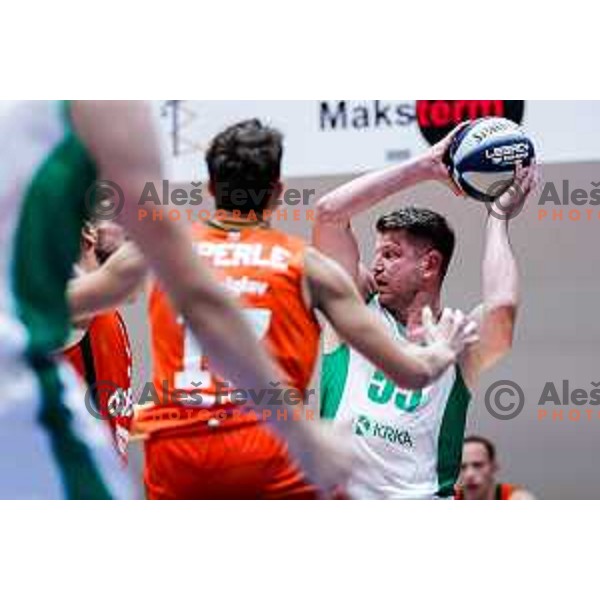 in action during Slovenian basketball SuperCup between Cedevita Olimpija and Krka in Polzela, Slovenia on September 24, 2025