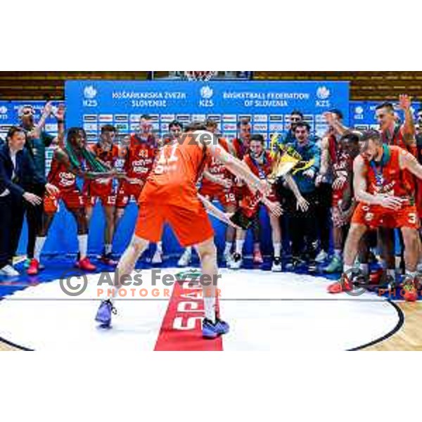 in action during Slovenian basketball SuperCup between Cedevita Olimpija and Krka in Polzela, Slovenia on September 24, 2025