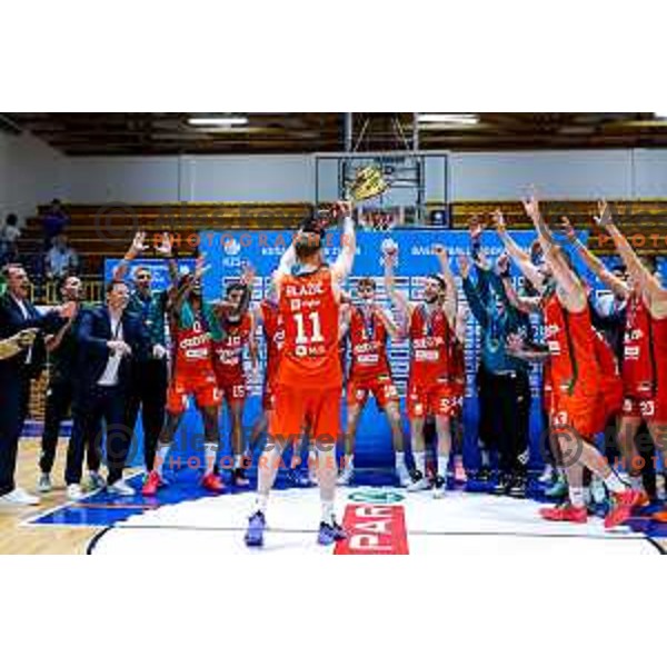 in action during Slovenian basketball SuperCup between Cedevita Olimpija and Krka in Polzela, Slovenia on September 24, 2025
