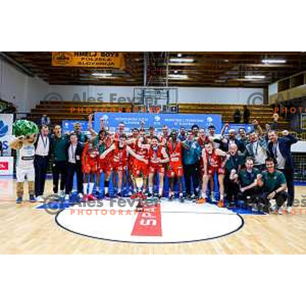 in action during Slovenian basketball SuperCup between Cedevita Olimpija and Krka in Polzela, Slovenia on September 24, 2025