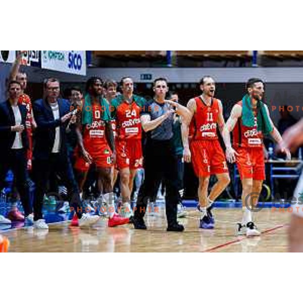 in action during Slovenian basketball SuperCup between Cedevita Olimpija and Krka in Polzela, Slovenia on September 24, 2025