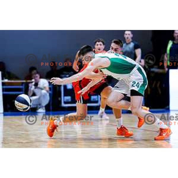 in action during Slovenian basketball SuperCup between Cedevita Olimpija and Krka in Polzela, Slovenia on September 24, 2025