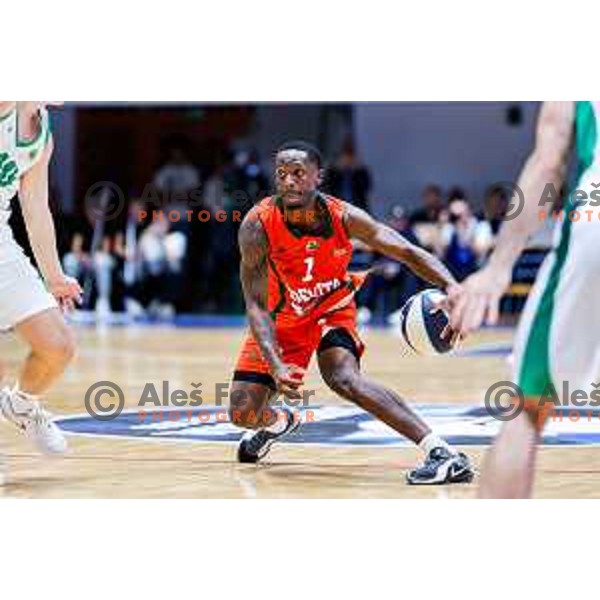 in action during Slovenian basketball SuperCup between Cedevita Olimpija and Krka in Polzela, Slovenia on September 24, 2025