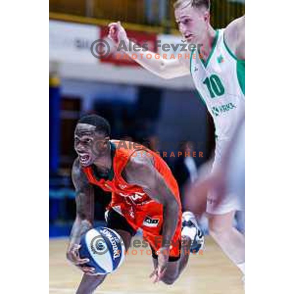 in action during Slovenian basketball SuperCup between Cedevita Olimpija and Krka in Polzela, Slovenia on September 24, 2025