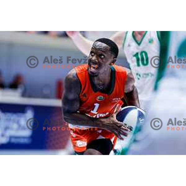 in action during Slovenian basketball SuperCup between Cedevita Olimpija and Krka in Polzela, Slovenia on September 24, 2025