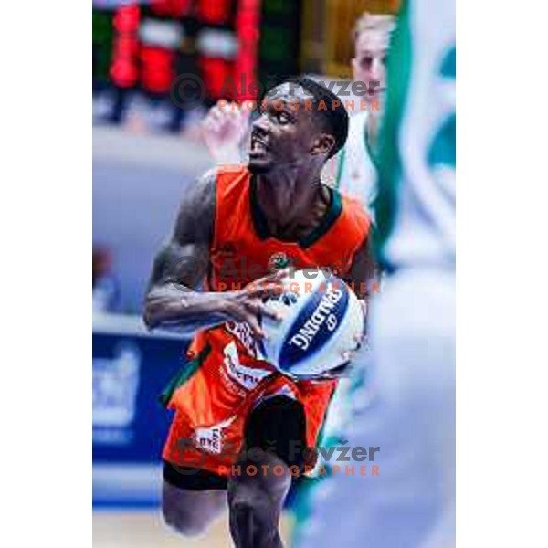 in action during Slovenian basketball SuperCup between Cedevita Olimpija and Krka in Polzela, Slovenia on September 24, 2025