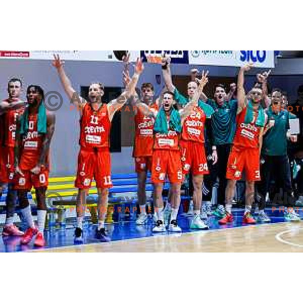 in action during Slovenian basketball SuperCup between Cedevita Olimpija and Krka in Polzela, Slovenia on September 24, 2025